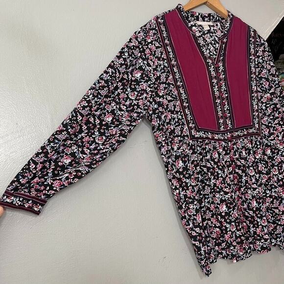 Woman Within Size 18 20 Black Floral Peasant Top Dark Romantic Velvet Whimsigoth - Picture 2 of 6